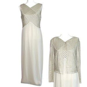 Vintage Y2K Elegant Patra Champagne/Beige Formal Dress 2-piece Wedding MOB M/L